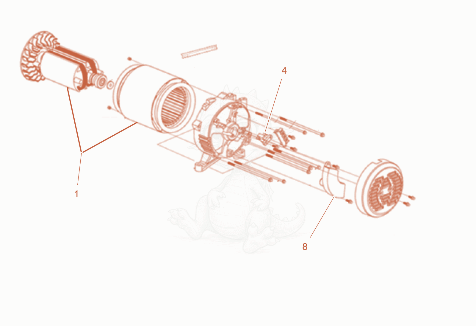 Exploded parts diagram of the Components of motor cpl. of a Wacker Neuson GS8003GCN, with numbered balloons
