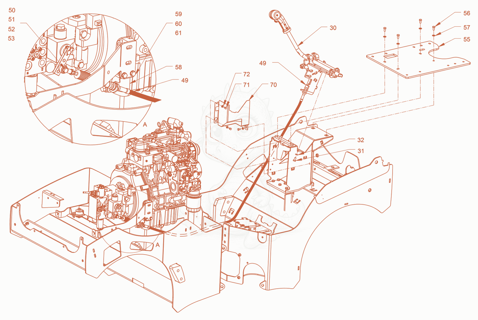 Exploded parts diagram of the drive shifting of a Wacker Neuson RD18-80SE, with numbered balloons