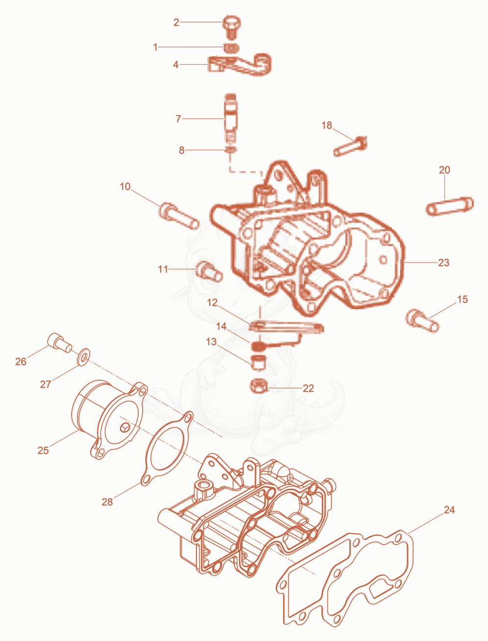 Exploded parts diagram of the Inlet bend of a Wacker Neuson DPU80LEM770, with numbered balloons