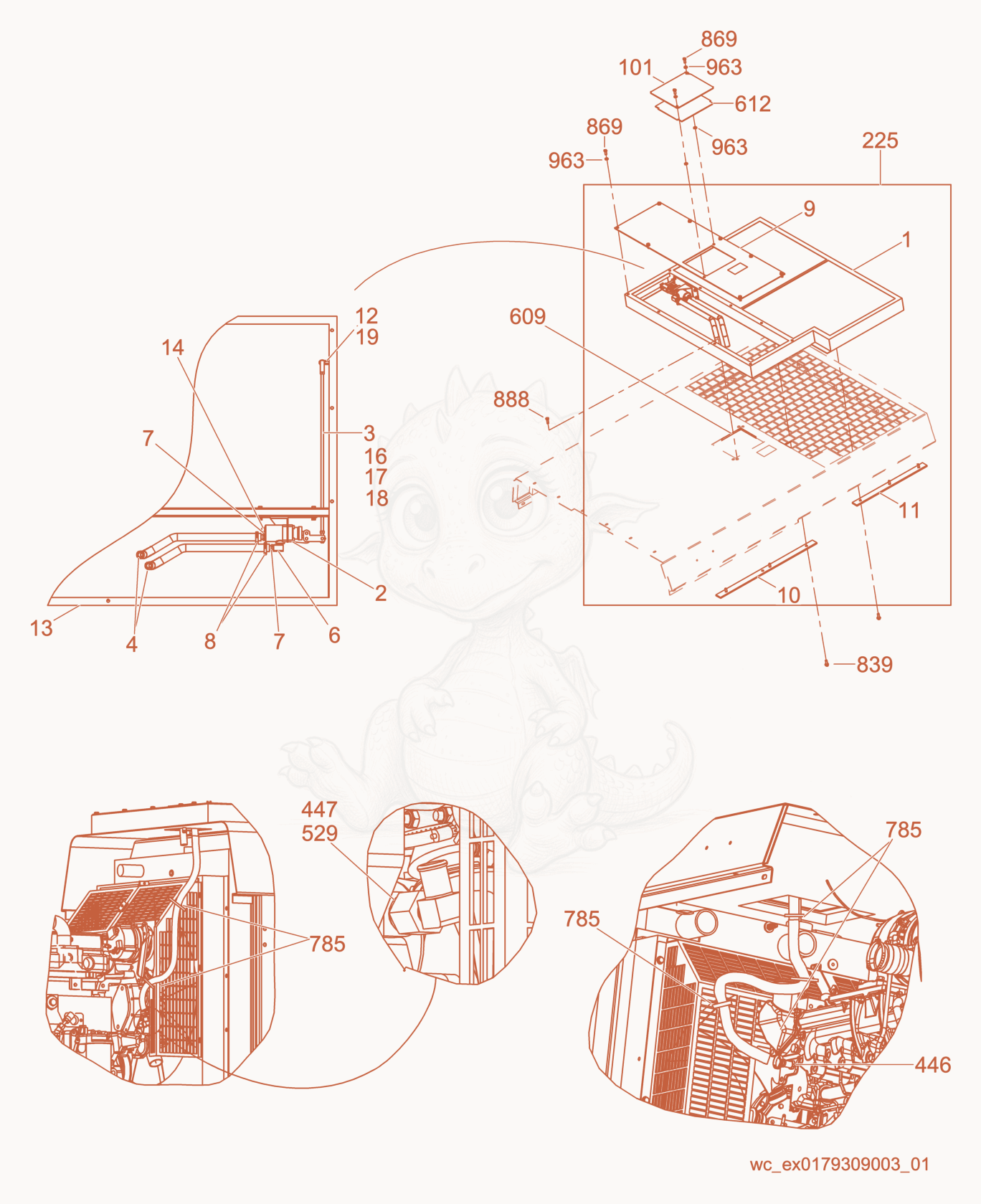 Exploded parts diagram of the Option-Radiator Shutter of a Wacker Neuson G240, with numbered balloons