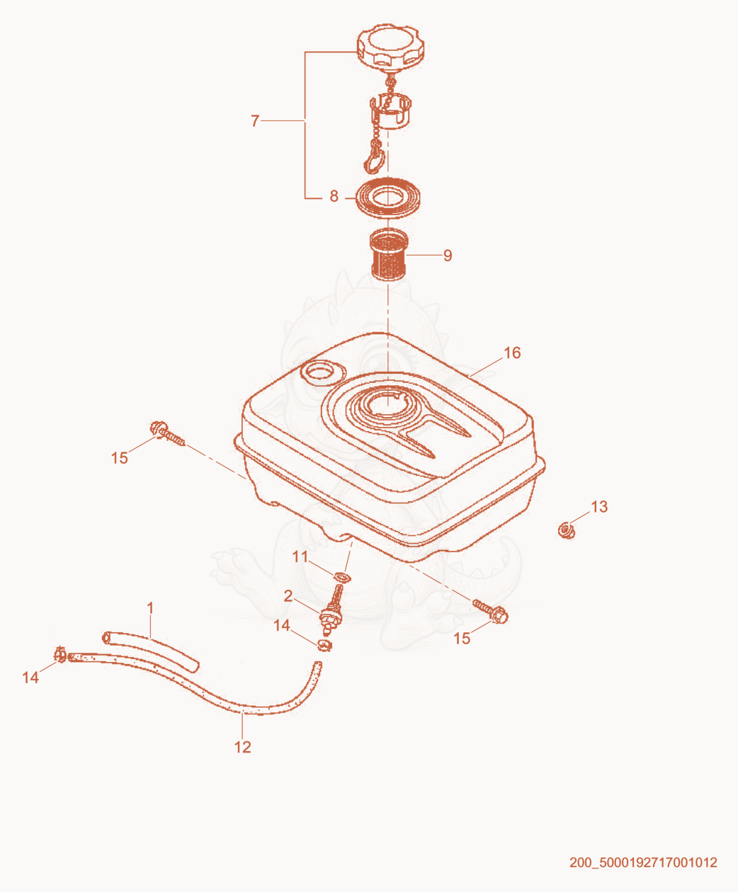 Exploded parts diagram of the Fuel Tank cpl. of a Wacker Neuson CT48-13A-V, with numbered balloons
