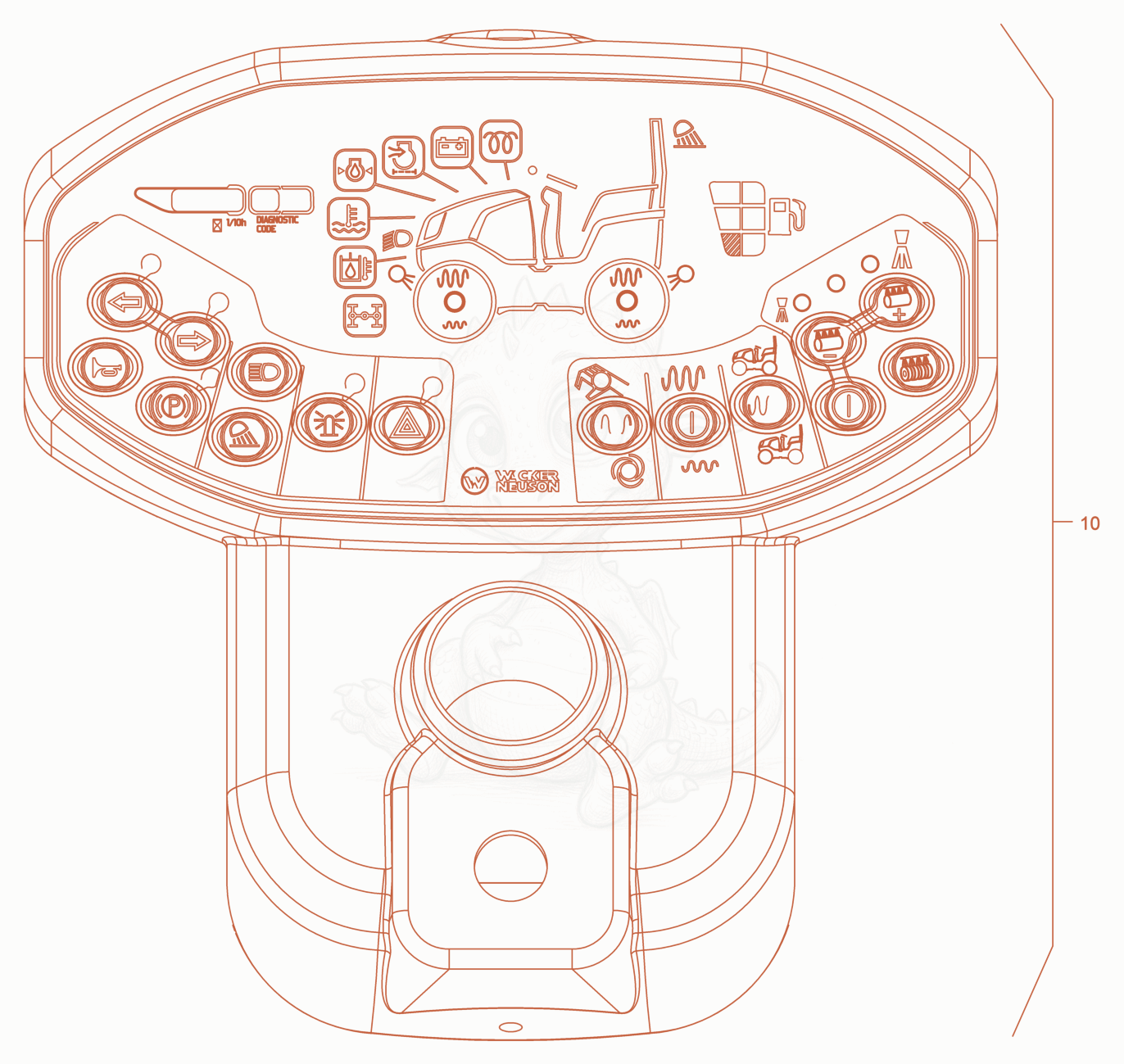 Exploded parts diagram of the instrument panel of a Wacker Neuson RD18-100C3, with numbered balloons
