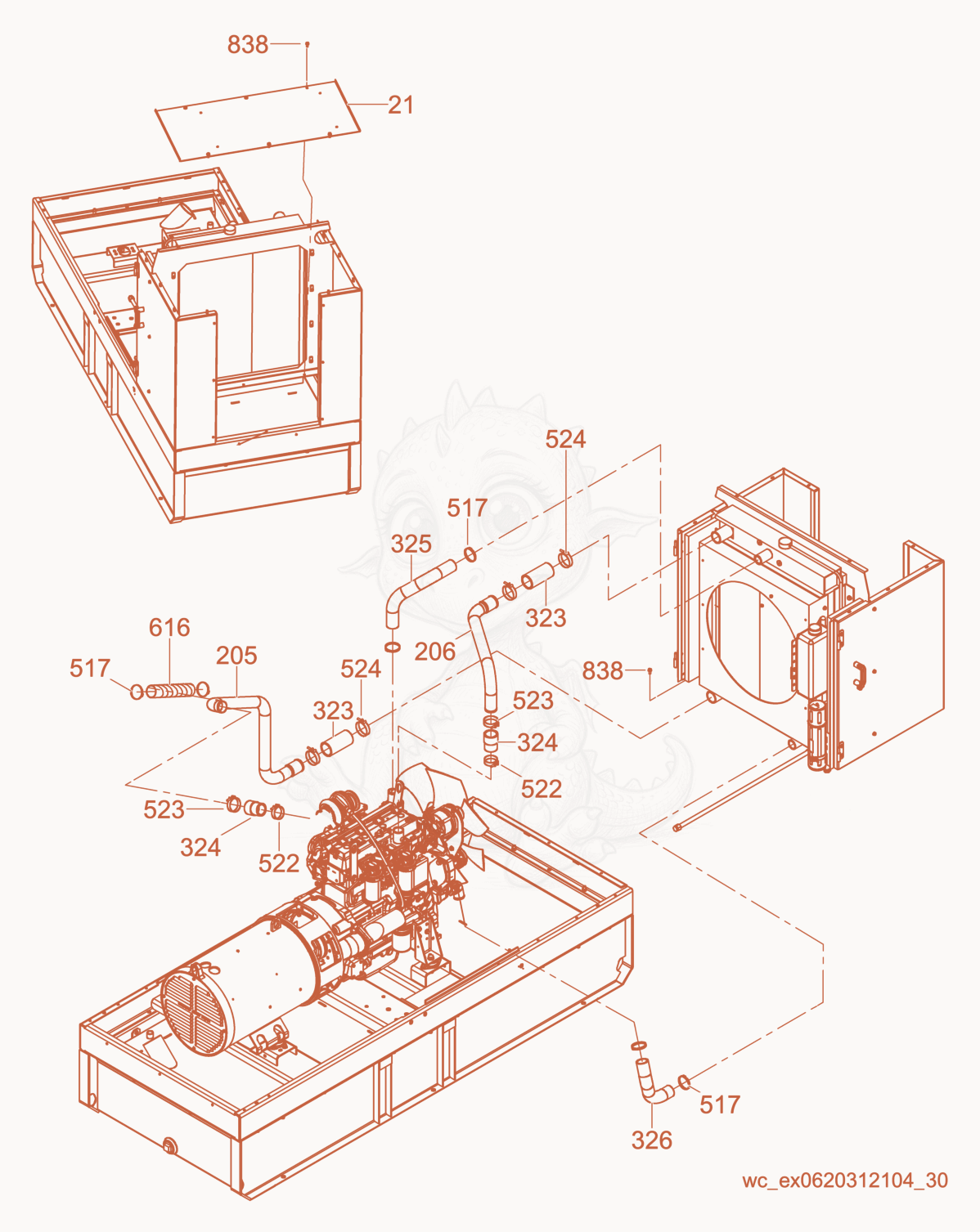 Exploded parts diagram of the Radiator Hoses of a Wacker Neuson G120, with numbered balloons