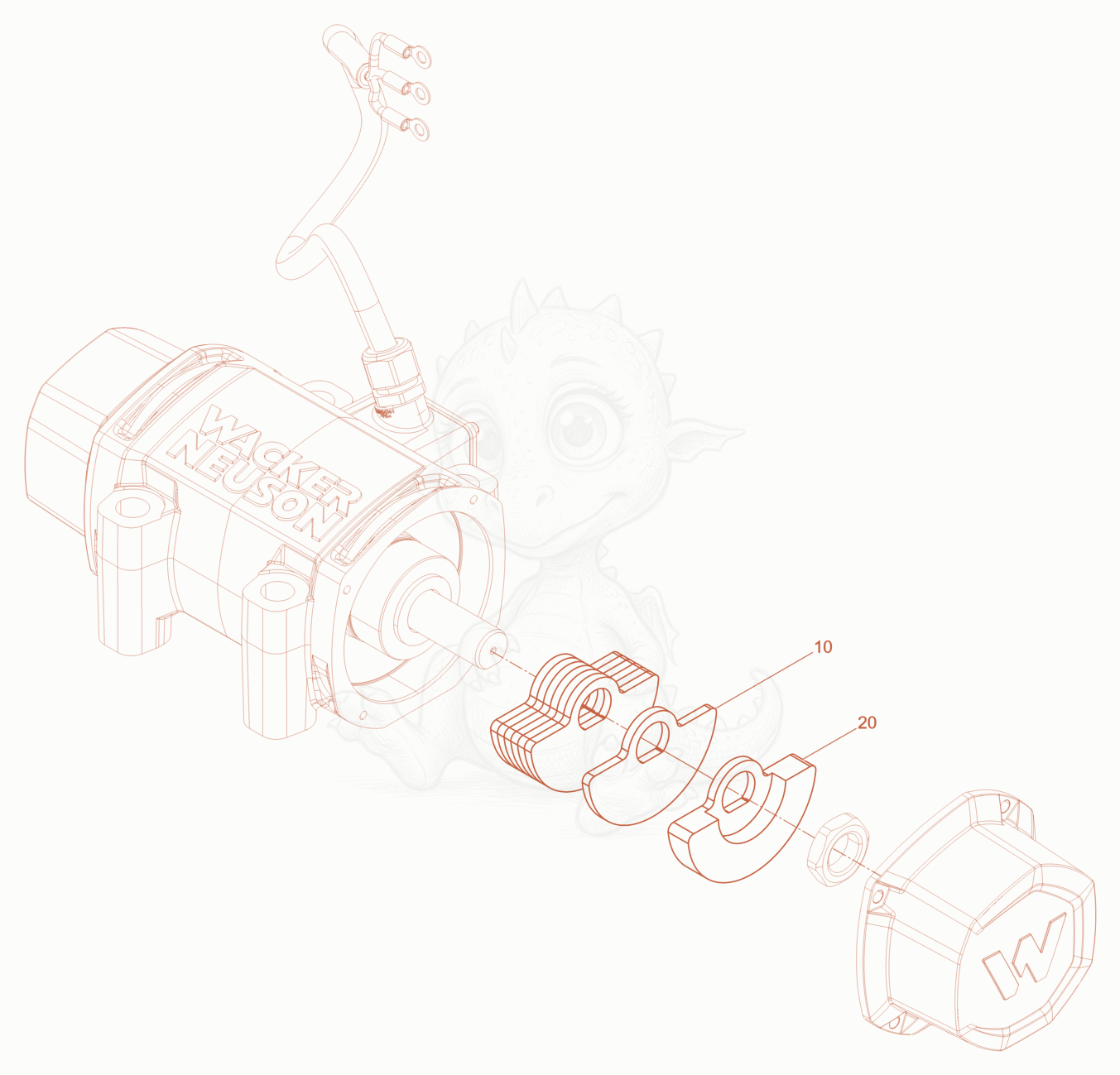 Exploded parts diagram of the Exciter of a Wacker Neuson APS2050E, with numbered balloons
