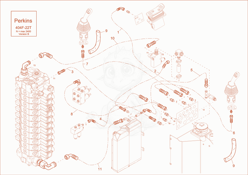 Exploded parts diagram of the TANK LINES of a Wacker Neuson EW65, with numbered balloons