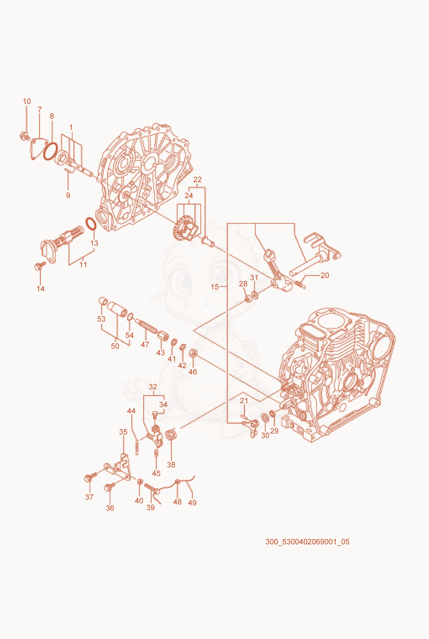 Exploded parts diagram of the Oil Pump/Governor of a Wacker Neuson D3.5Y3, with numbered balloons