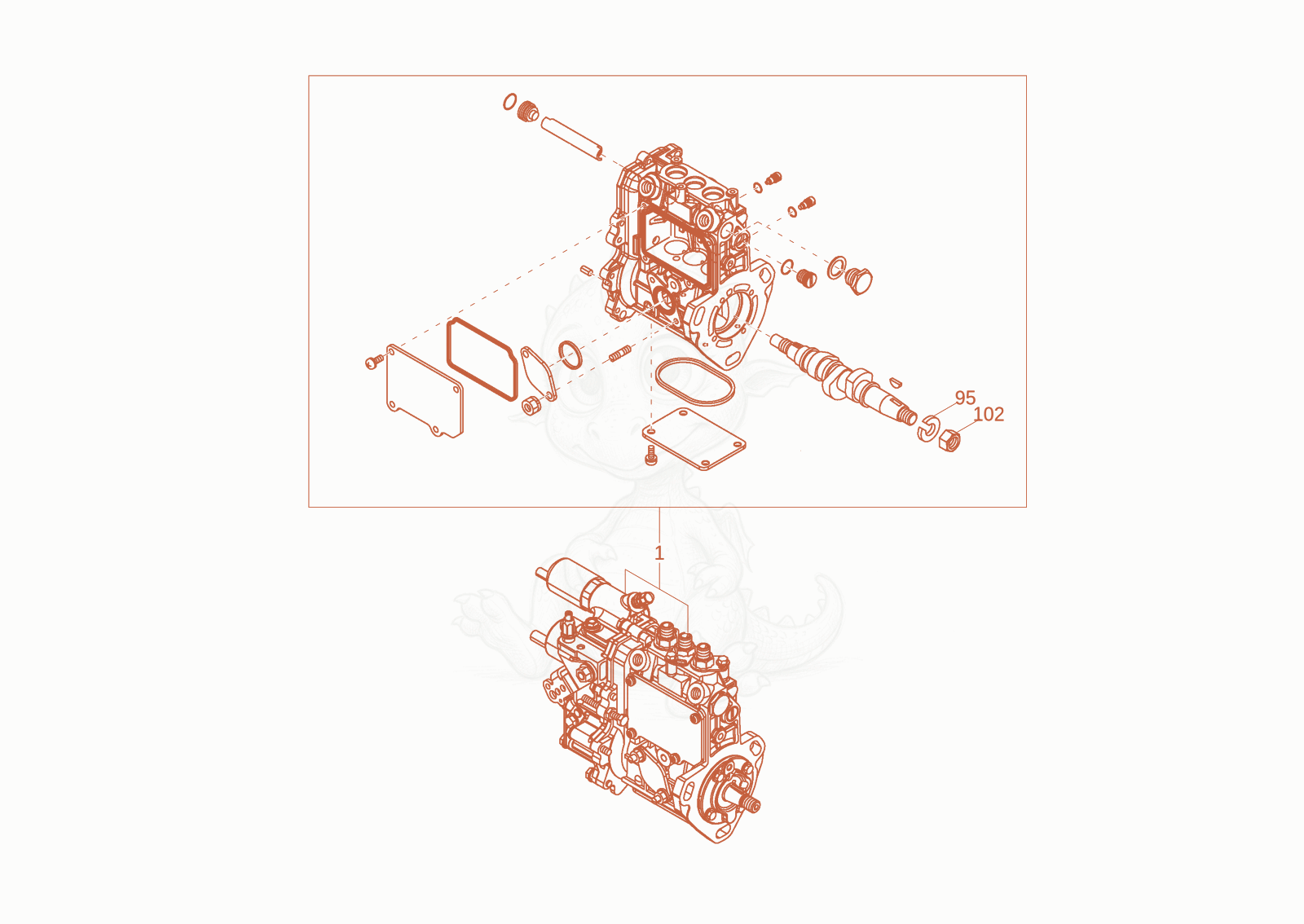 Despiece del INJECTION PUMP de una máquina Wacker Neuson 803-2, con globos numerados