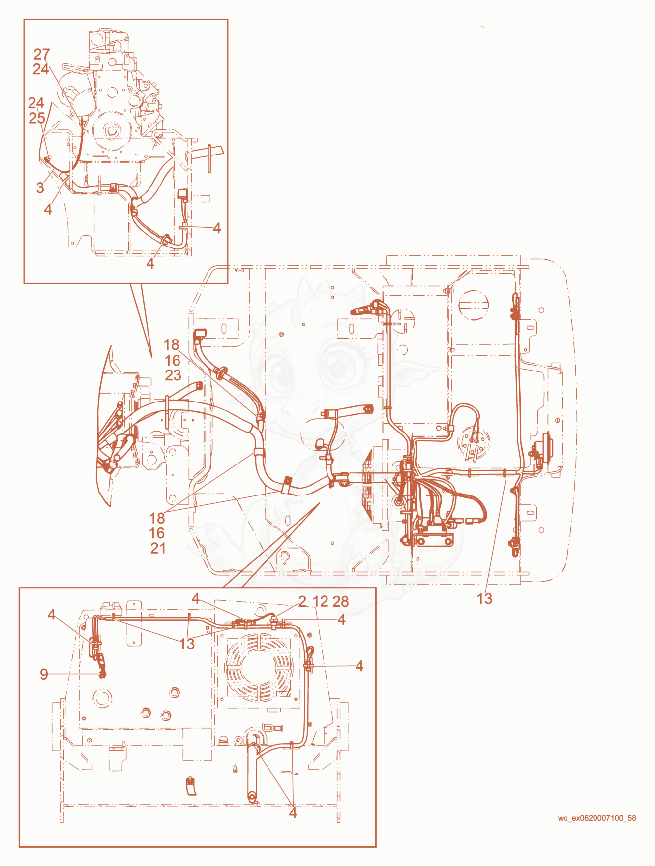 Exploded parts diagram of the Wiring Diagram- Hydraulic Temp SensorEsquema de Distribución - Unid of a Wacker Neuson RD27-100, with numbered balloons