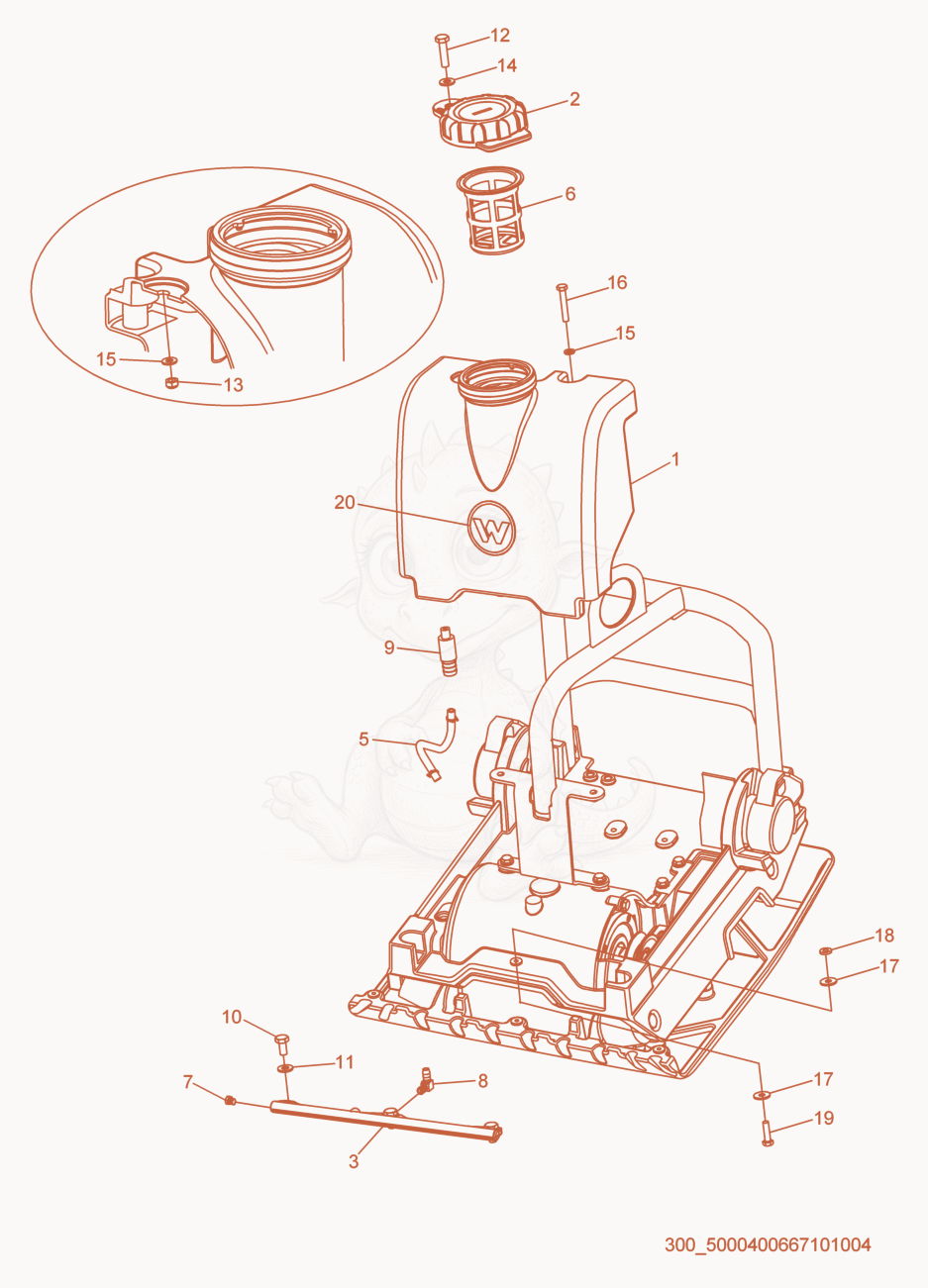 Exploded parts diagram of the Water System Kit of a Wacker Neuson WP1550WW, with numbered balloons