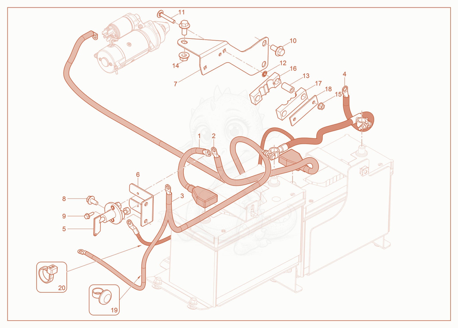Exploded parts diagram of the Dual Battery Disconnect of a Wacker Neuson ST50, with numbered balloons