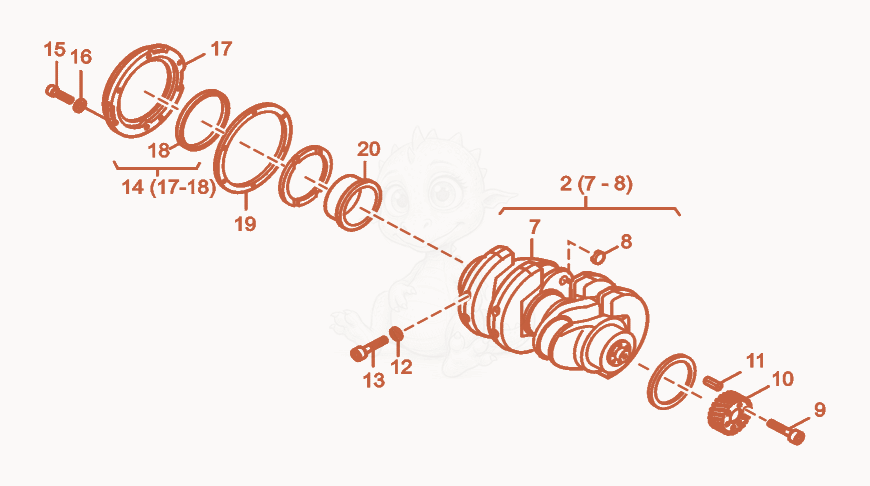 Exploded parts diagram of the Crankshaft of a Wacker Neuson RD25, with numbered balloons