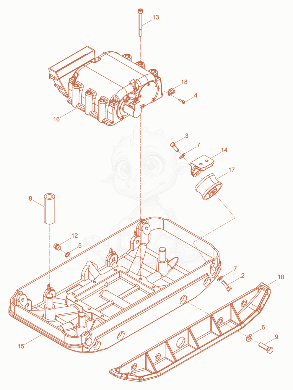 Exploded parts diagram of the Baseplate of a Wacker Neuson DPU45YEHUS, with numbered balloons