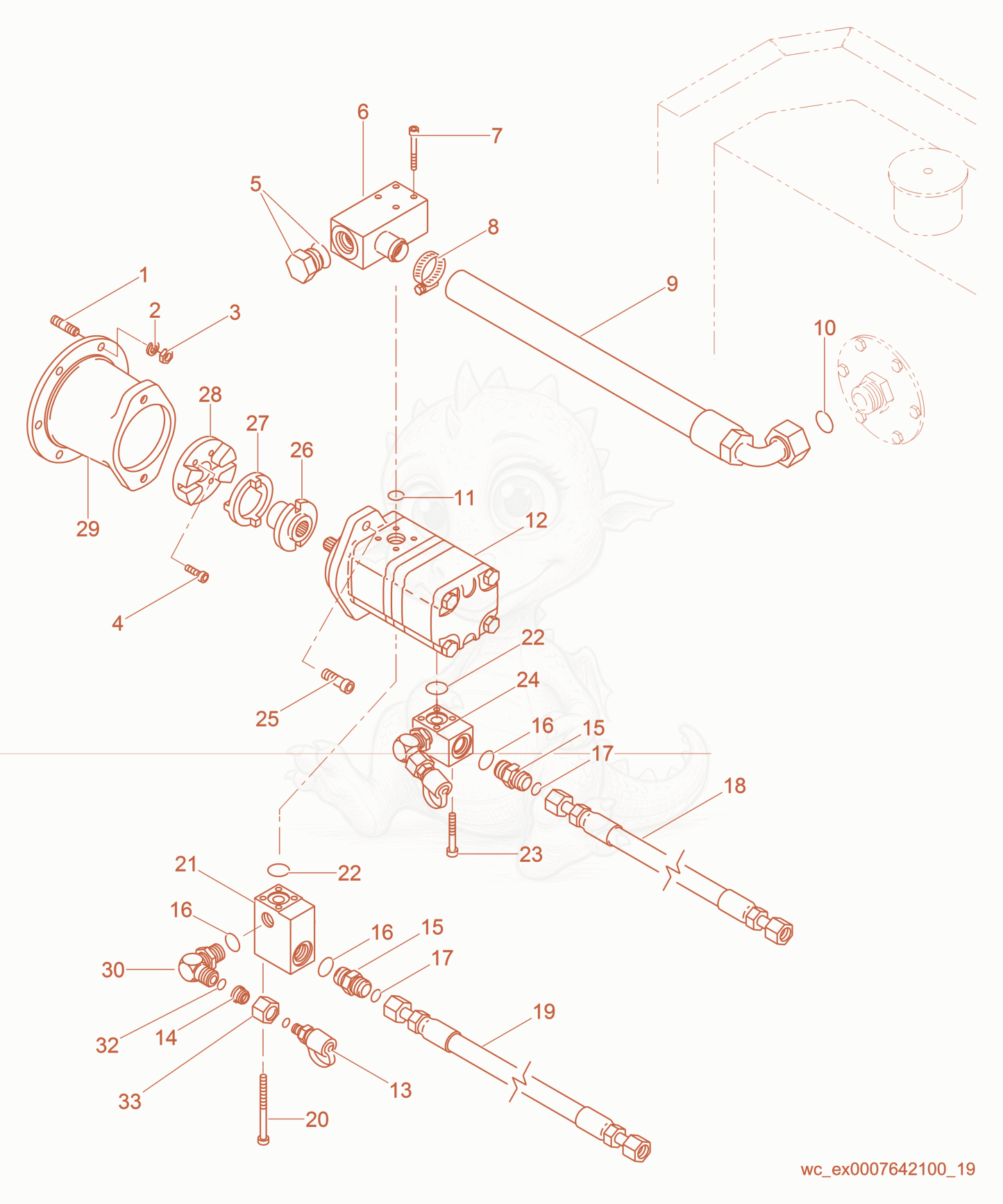 Exploded parts diagram of the Drive Pump Installation of a Wacker Neuson RT820, with numbered balloons