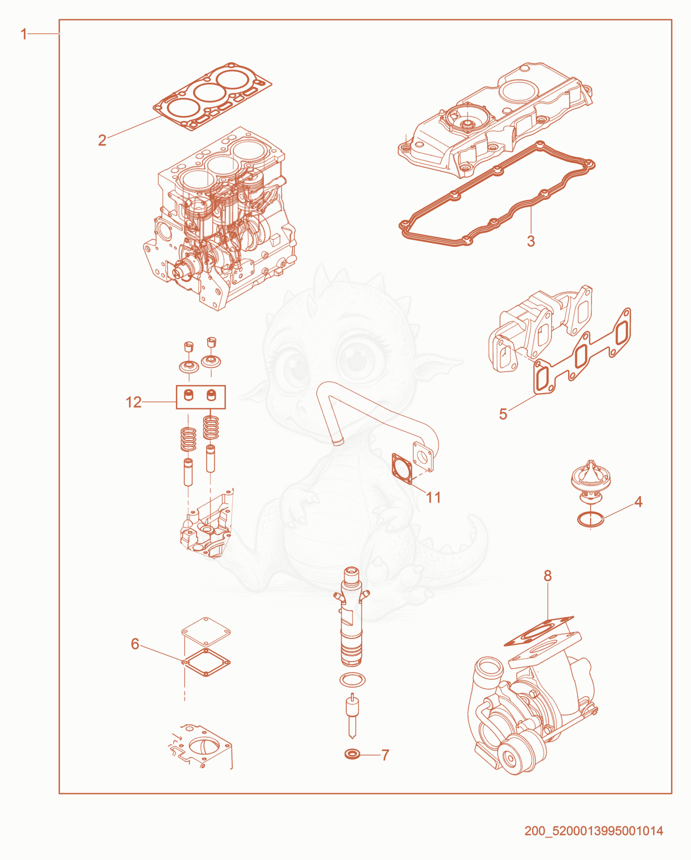 Exploded parts diagram of the Gasket Set - Upper of a Wacker Neuson G40, with numbered balloons