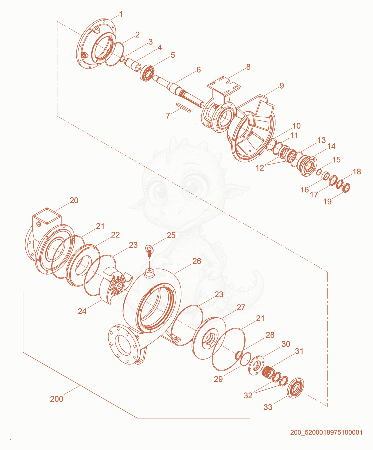 Exploded parts diagram of the Pump Components of a Wacker Neuson APT4TCW, with numbered balloons