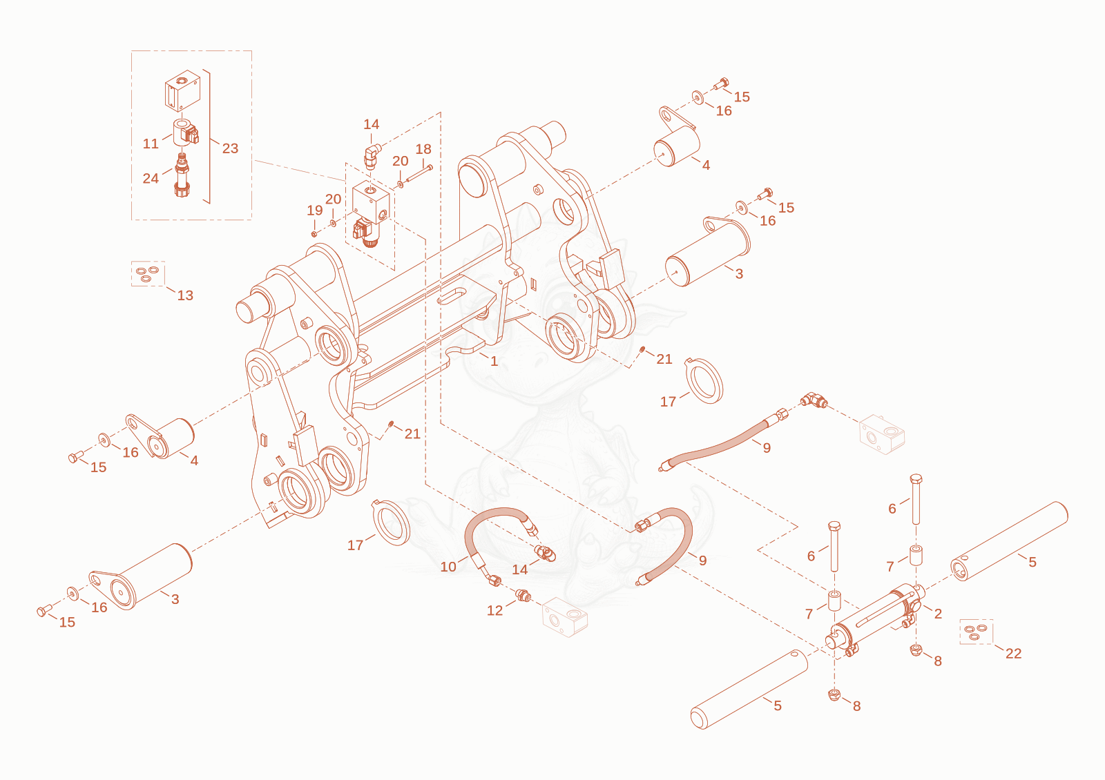 Exploded parts diagram of the quickhitch plate of a Wacker Neuson WL52, with numbered balloons