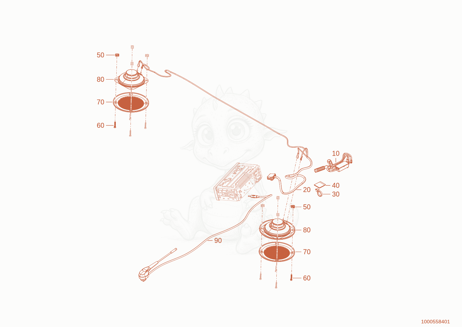 Exploded parts diagram of the pre-installation radio of a Wacker Neuson WL950(A05-01), with numbered balloons