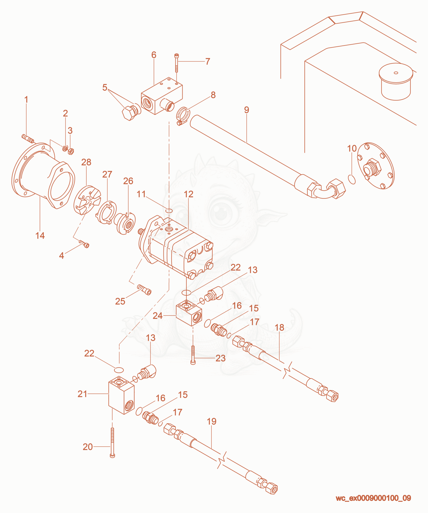 Exploded parts diagram of the Drive Pump Installation of a Wacker Neuson RT560, with numbered balloons