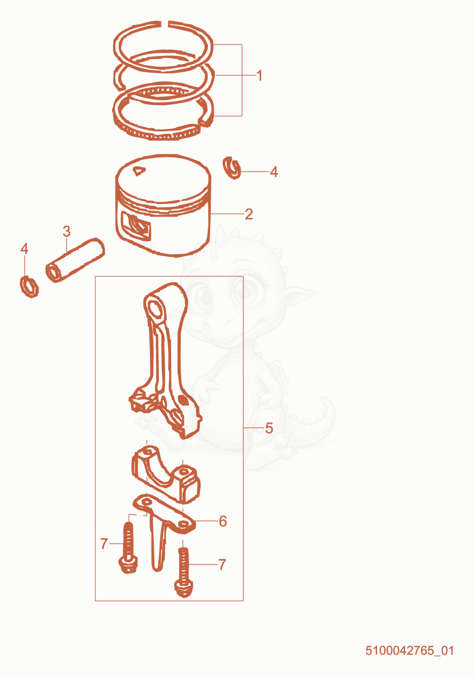 Exploded parts diagram of the Piston cpl. of a Wacker Neuson BV50A-H, with numbered balloons