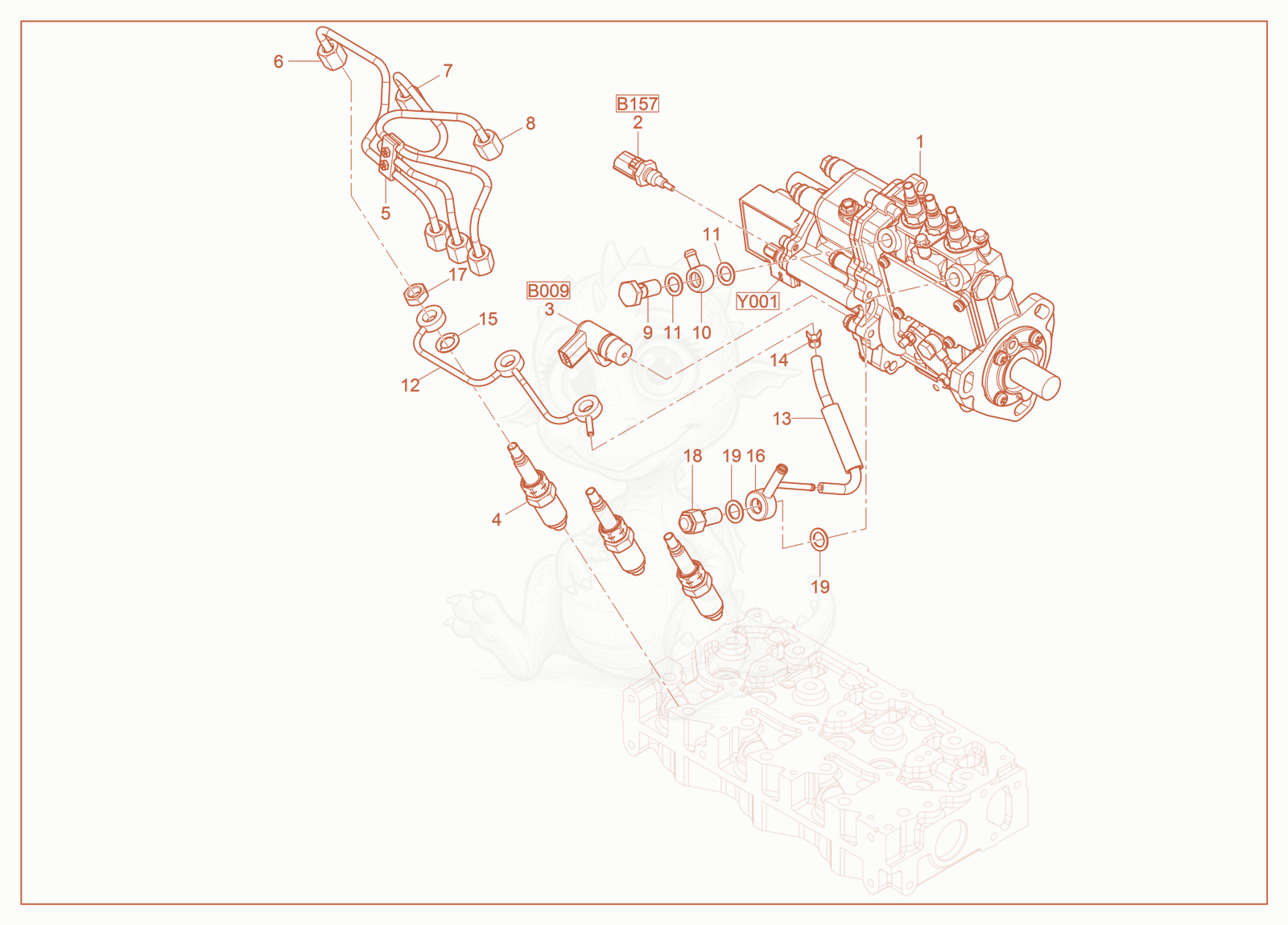 Exploded parts diagram of the Fuel Injection Equipment of a Wacker Neuson SM100, with numbered balloons