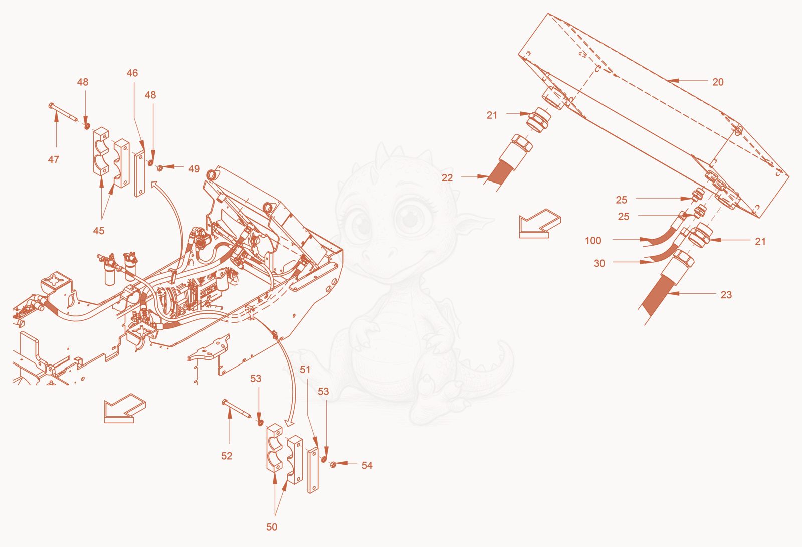 Exploded parts diagram of the cooling (engine/hydraulic oil) of a Wacker Neuson RC110P, with numbered balloons