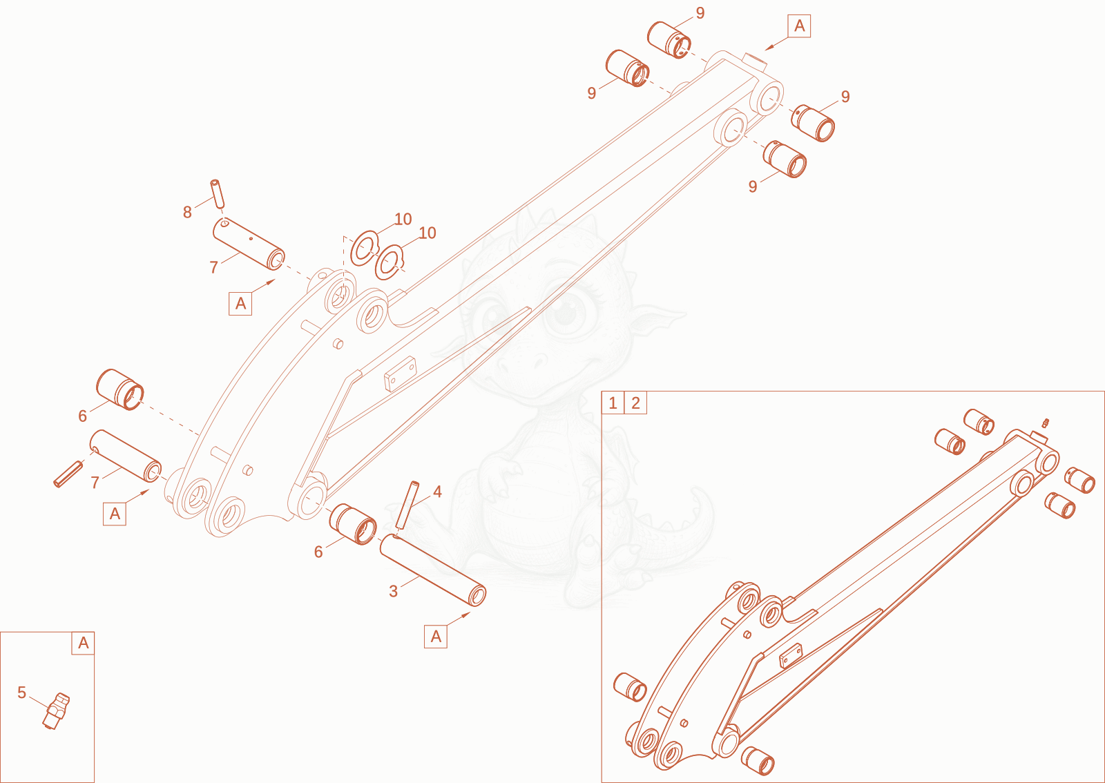 Exploded parts diagram of the DIPPER ARM of a Wacker Neuson 803-2, with numbered balloons