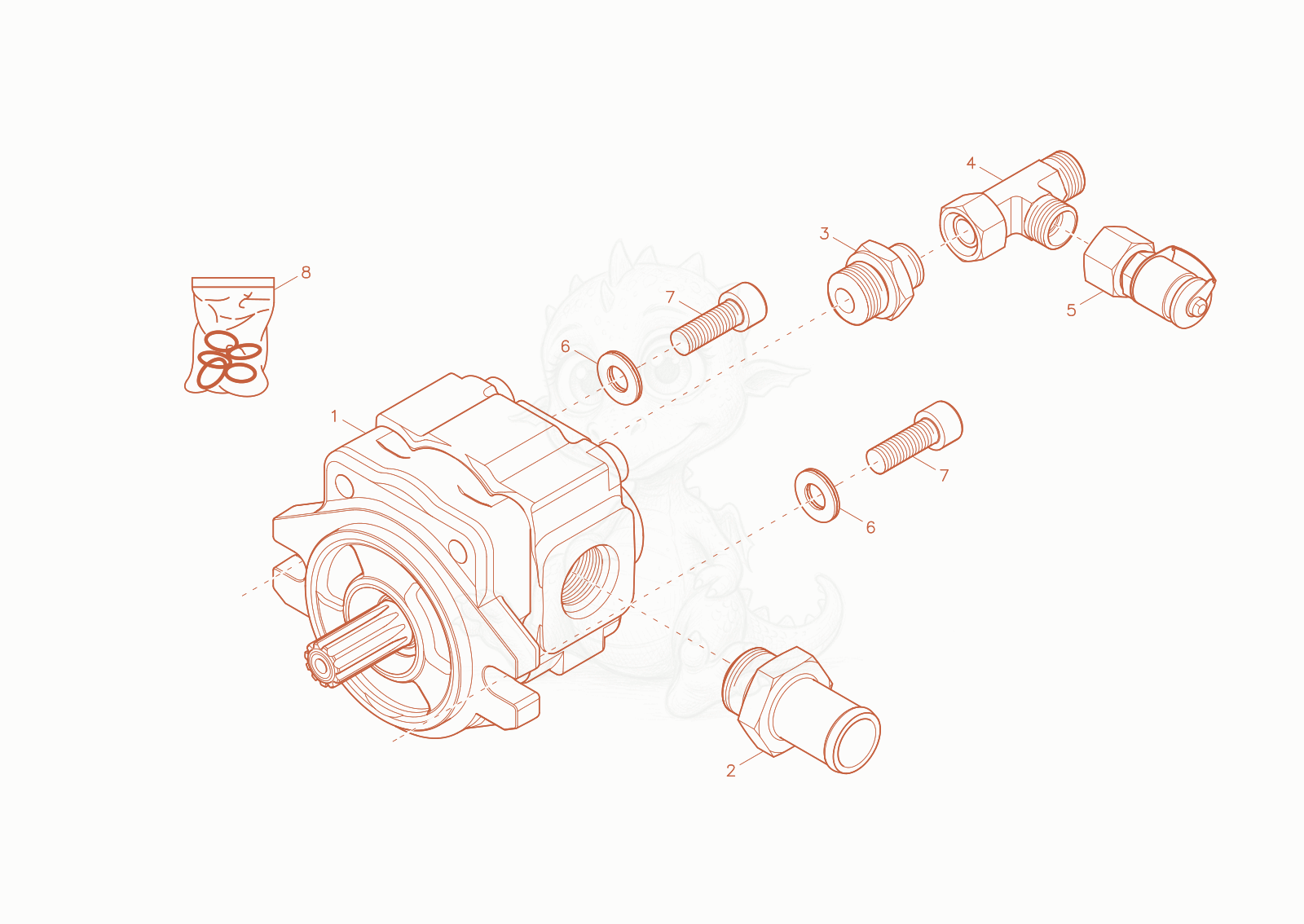 Exploded parts diagram of the gear pump of a Wacker Neuson DW10, with numbered balloons