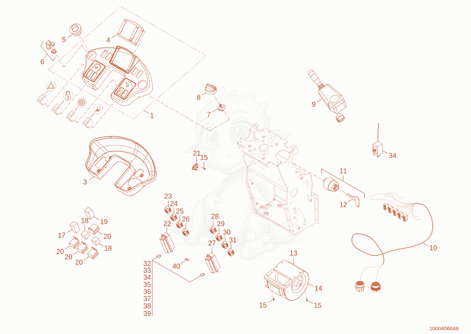 Exploded parts diagram of the steering column of a Wacker Neuson WL60STAGEV, with numbered balloons