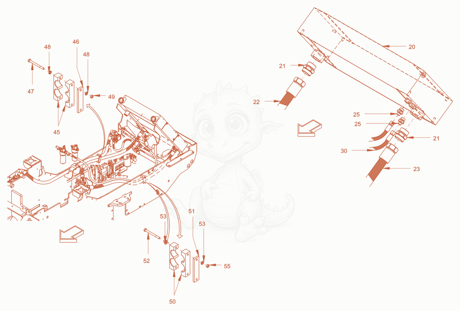 Exploded parts diagram of the cooling (engine/hydraulic oil) of a Wacker Neuson RC110PUSROPS, with numbered balloons