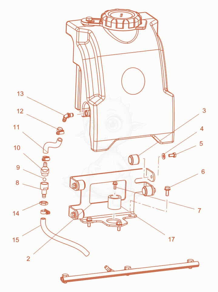 Exploded parts diagram of the Water system cpl. of a Wacker Neuson WPU1550AW-CN, with numbered balloons