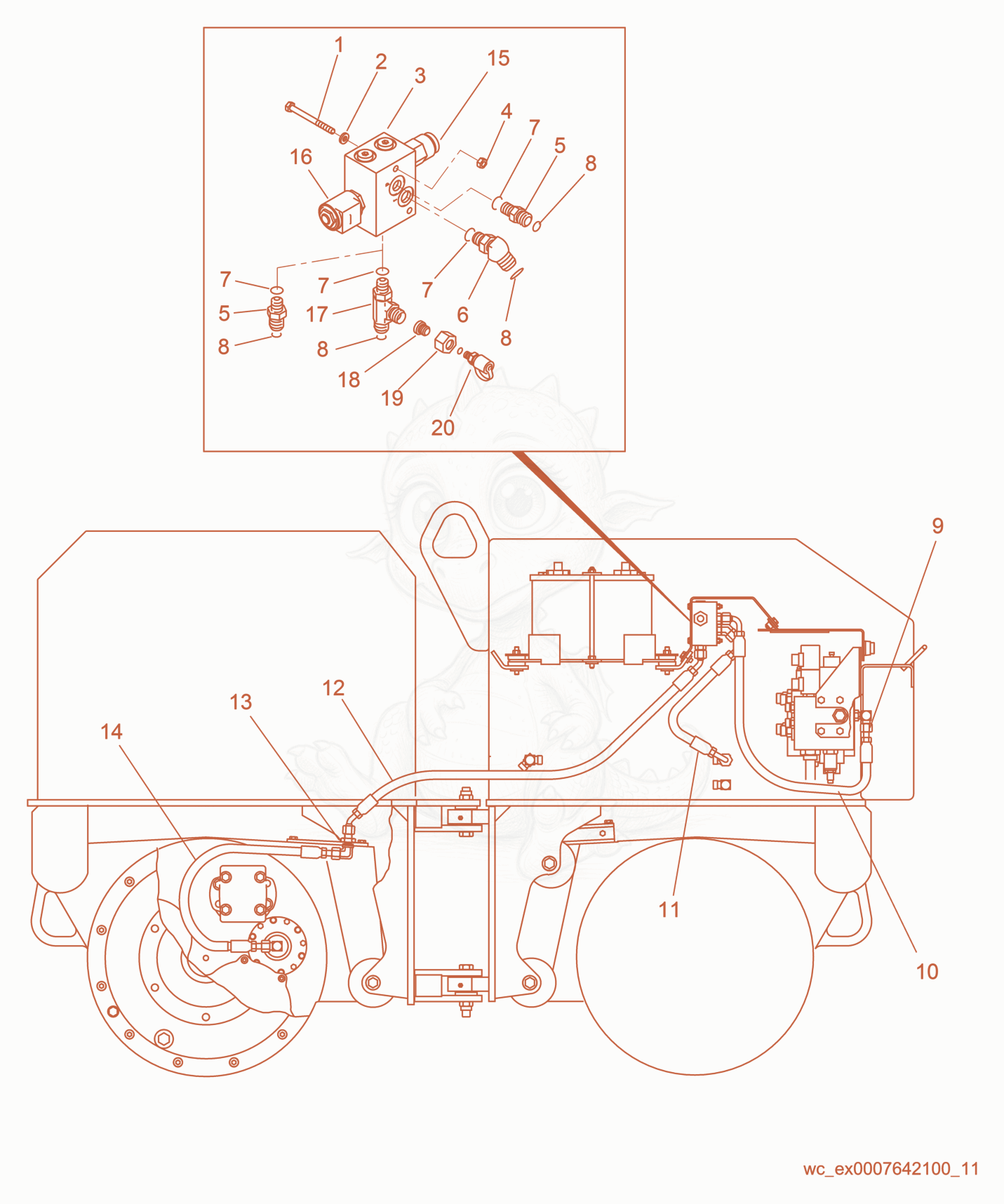 Exploded parts diagram of the Brake Piping of a Wacker Neuson RT820HT, with numbered balloons