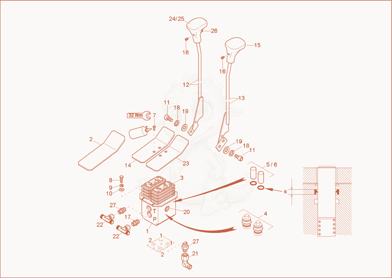 Despiece del driving valve de una máquina Wacker Neuson 75Z3, con globos numerados