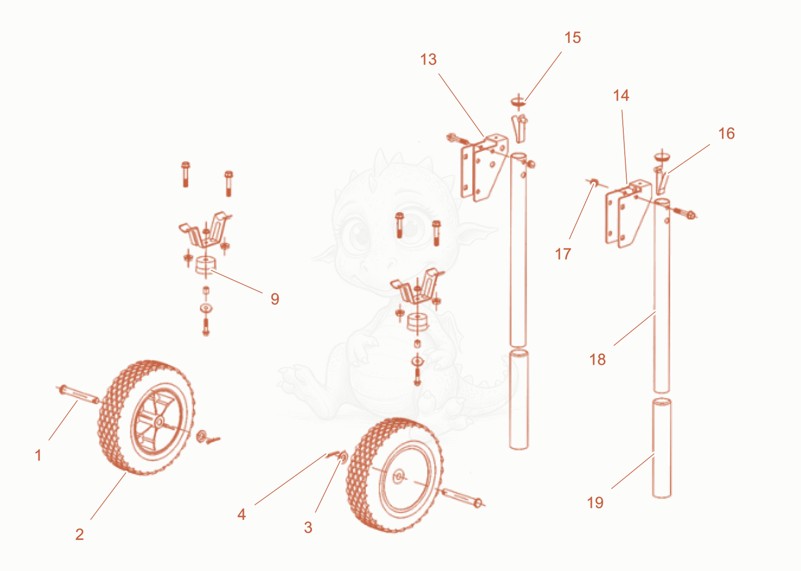 Exploded parts diagram of the Handle and wheel cpl. of a Wacker Neuson GDS5500GLA, with numbered balloons