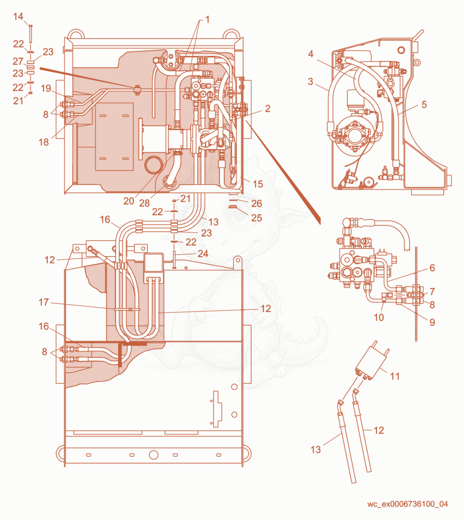 Exploded parts diagram of the Engine Compartment/Hydraulics of a Wacker Neuson RD880V, with numbered balloons