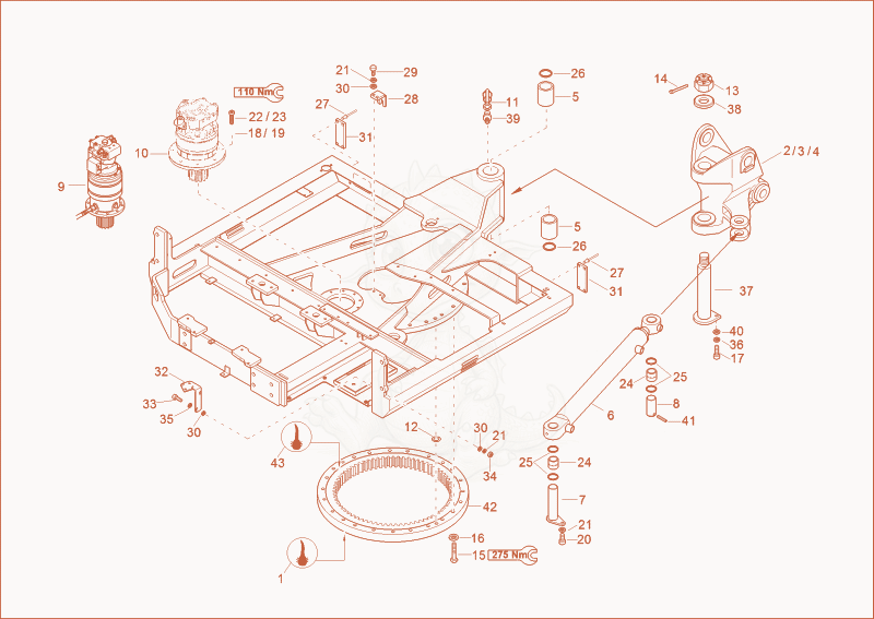 Despiece del chassis de una máquina Wacker Neuson 6002RD, con globos numerados