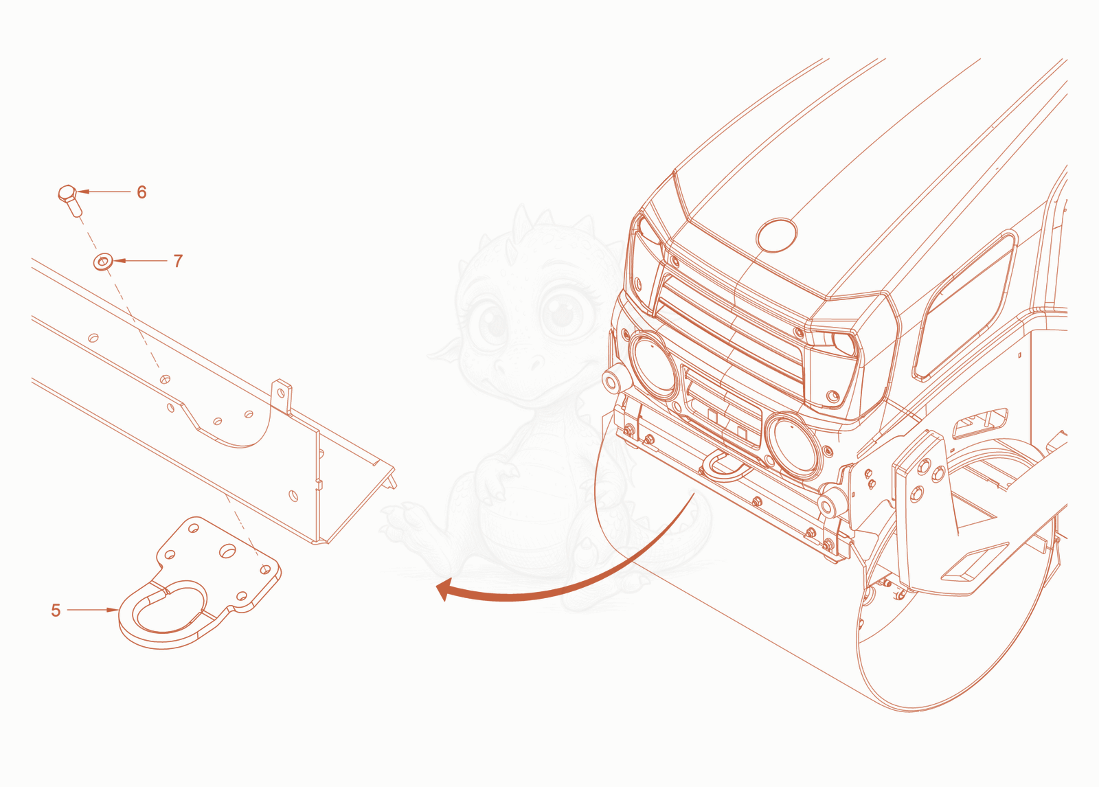 Exploded parts diagram of the trailer coupling of a Wacker Neuson RD24-100O, with numbered balloons