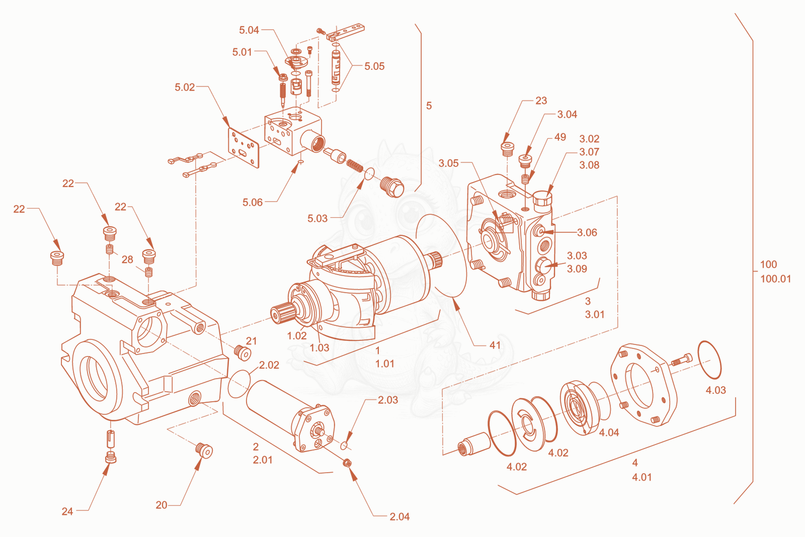 Exploded parts diagram of the driving gear of a Wacker Neuson RD40-130CDPF, with numbered balloons