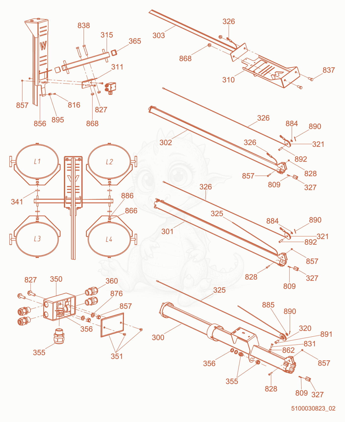 Exploded parts diagram of the Tower cpl./Connection Box of a Wacker Neuson LTV6K, with numbered balloons