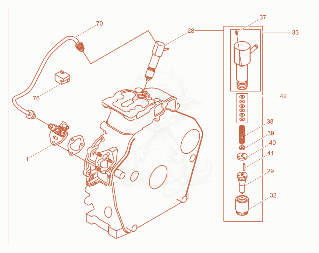 Exploded parts diagram of the Injection Pump, InjectionValve of a Wacker Neuson DPU45YEHUS, with numbered balloons