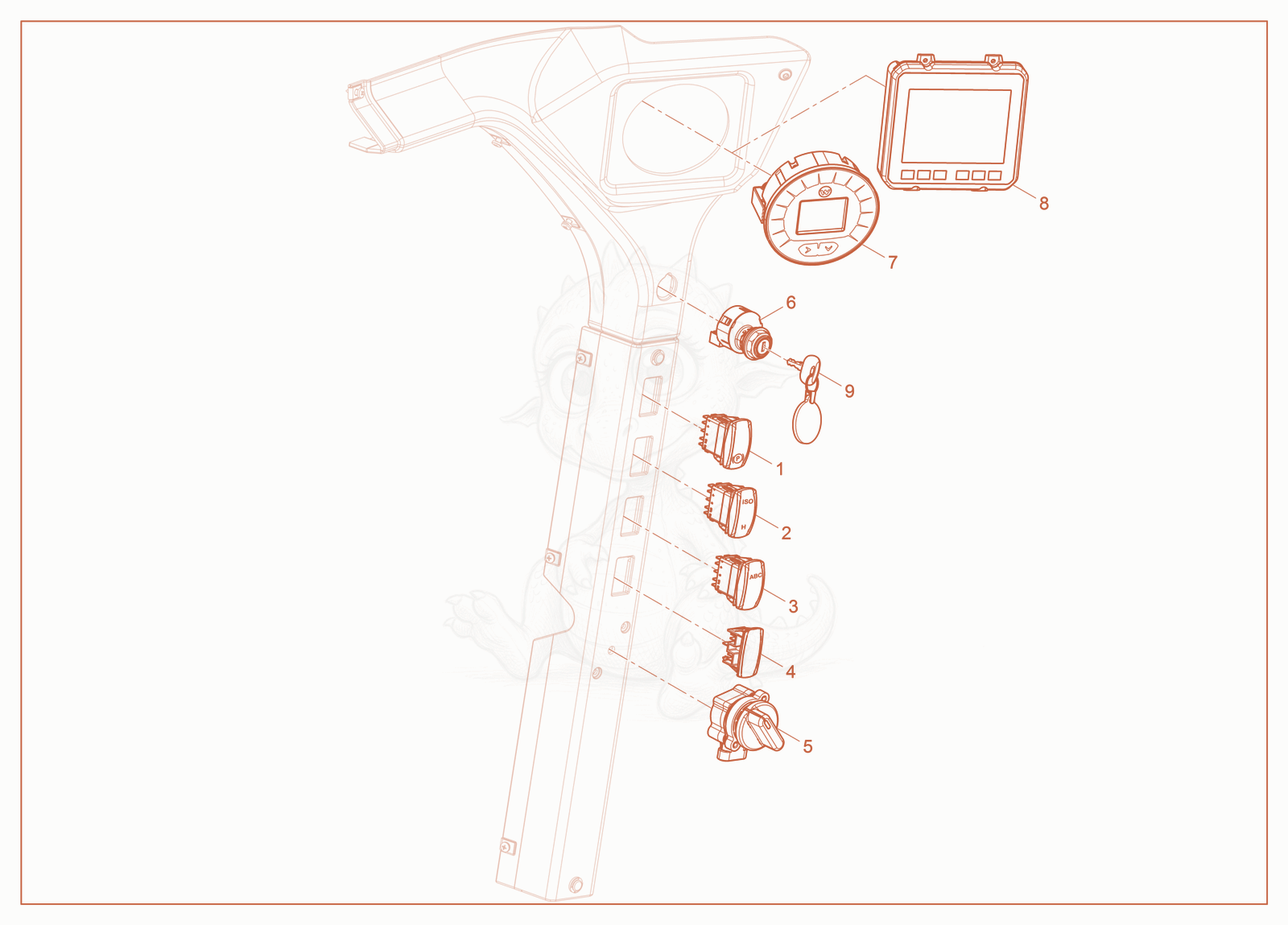 Exploded parts diagram of the Instrument Panel Right of a Wacker Neuson ST31(S08), with numbered balloons
