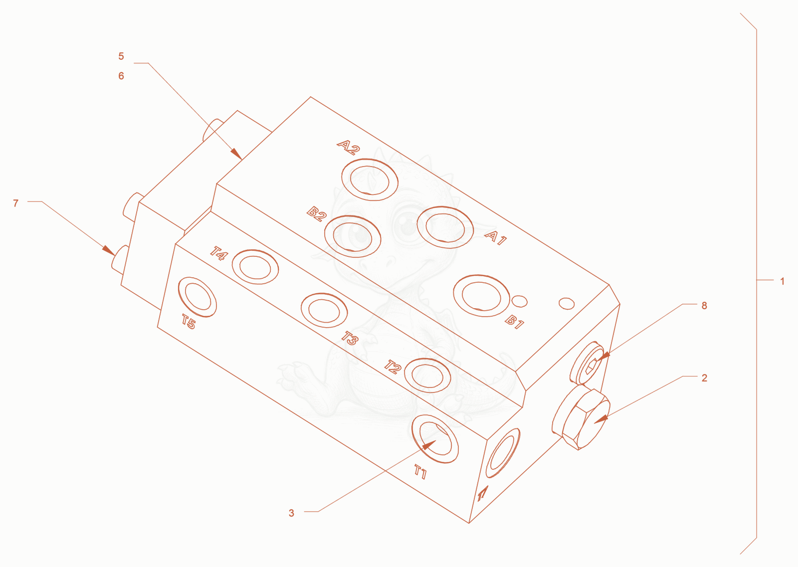 Exploded parts diagram of the collecting block (hydraulic oil) of a Wacker Neuson RD27-120, with numbered balloons