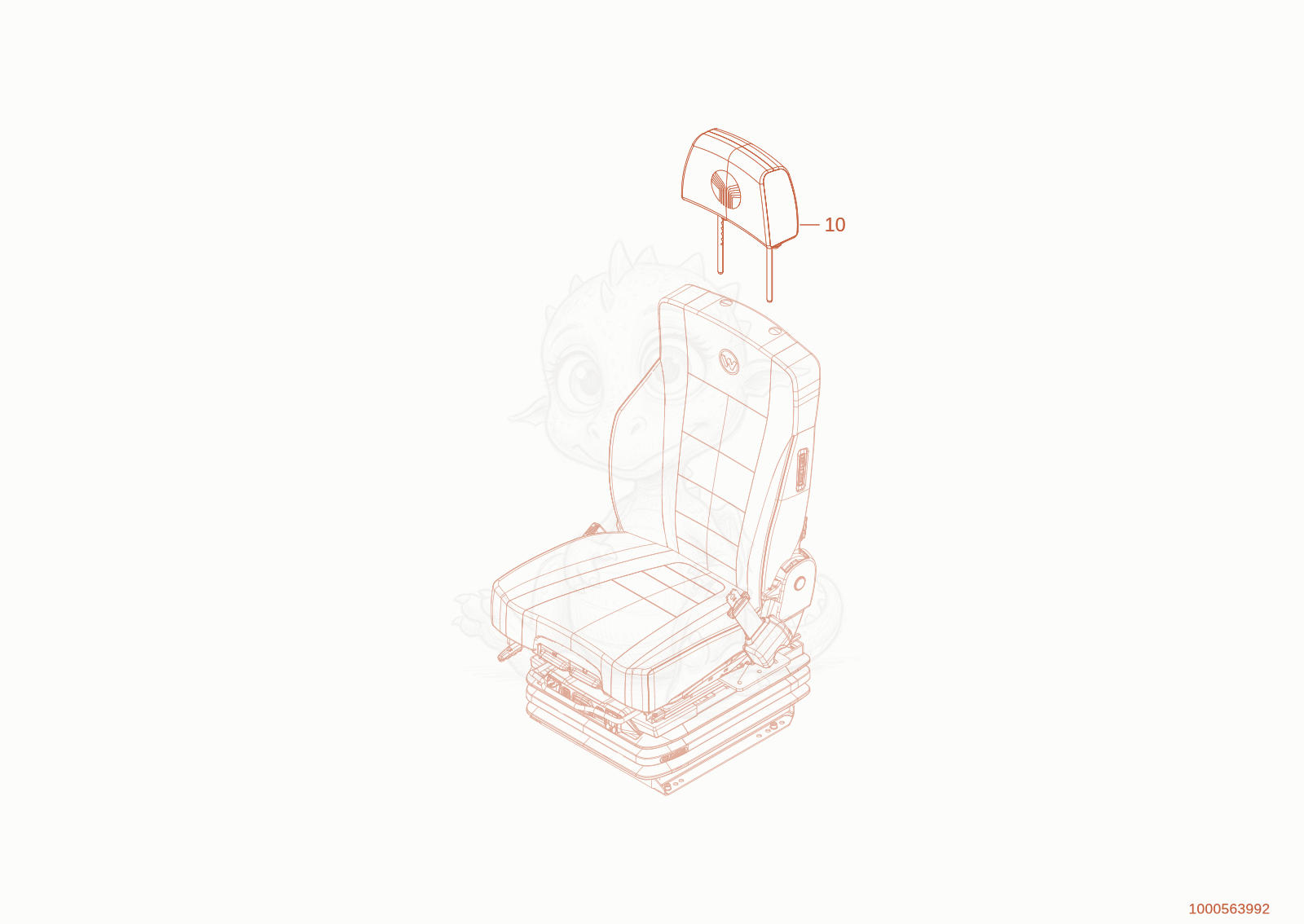 Exploded parts diagram of the headrest of a Wacker Neuson WL950P(A05-05), with numbered balloons
