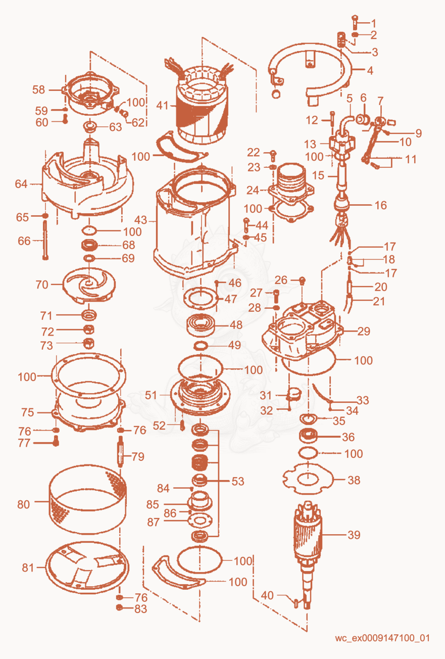 Exploded parts diagram of the Pump Components of a Wacker Neuson PS47503HH, with numbered balloons
