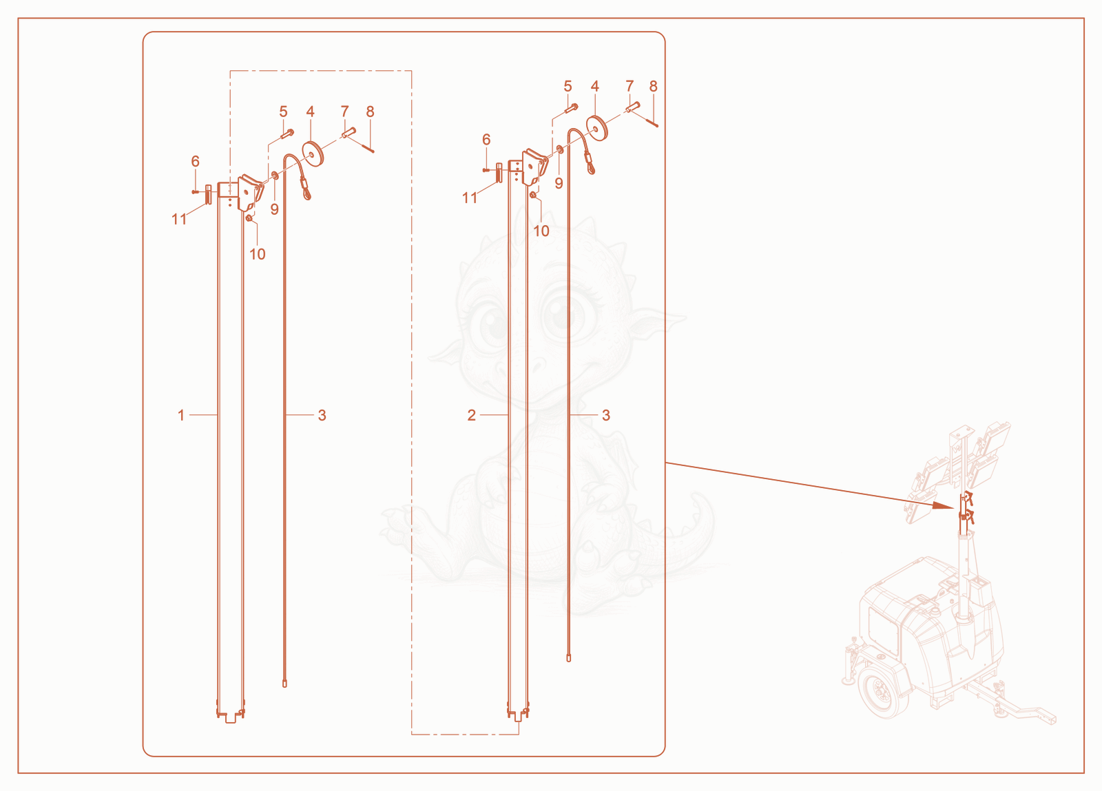 Exploded parts diagram of the Tower-Middle of a Wacker Neuson LTV4L, with numbered balloons
