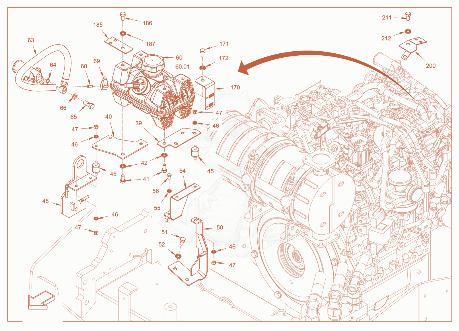 Exploded parts diagram of the cooling (engine/hydraulic oil) of a Wacker Neuson RD28-120DPF, with numbered balloons