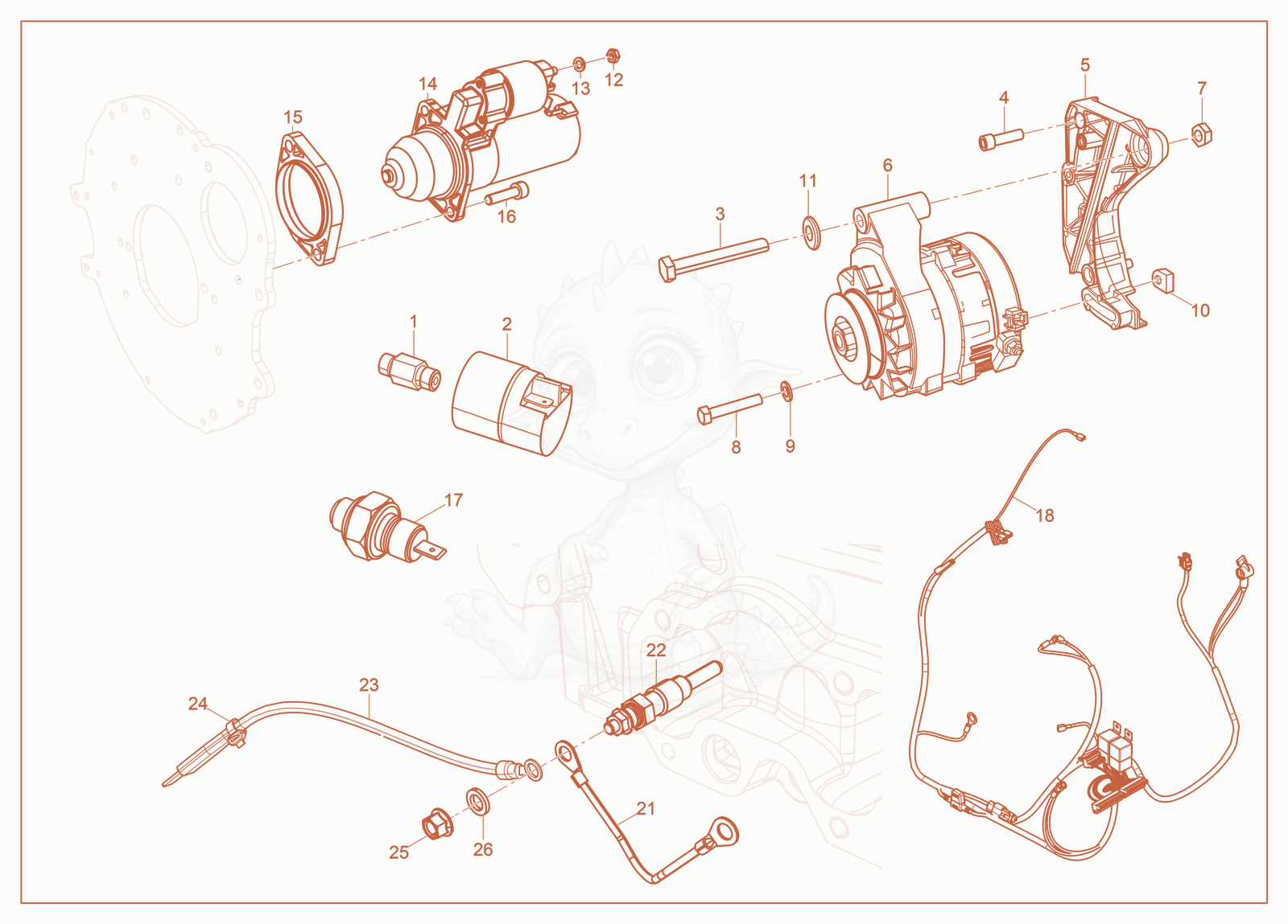 Exploded parts diagram of the Electrical Components of a Wacker Neuson HSH3000, with numbered balloons