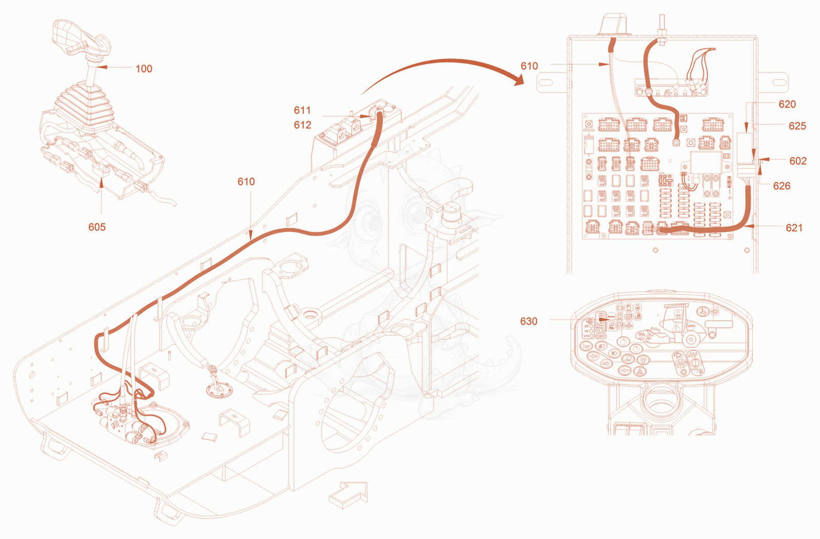 Exploded parts diagram of the blade electrics of a Wacker Neuson RC50P, with numbered balloons