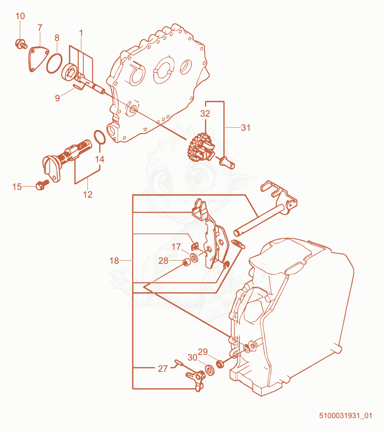 Exploded parts diagram of the Oil Pump of a Wacker Neuson RD7YE, with numbered balloons