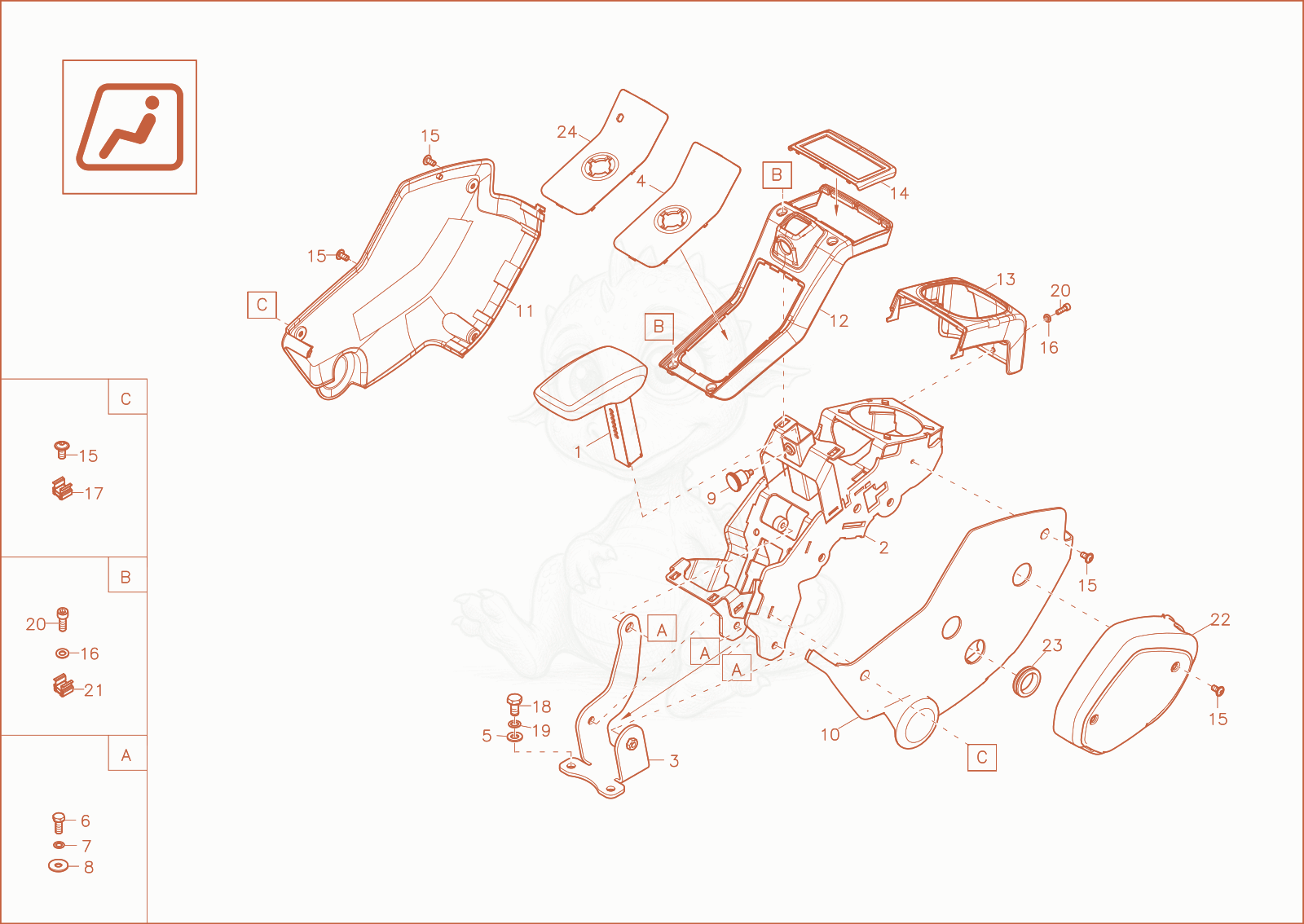 Exploded parts diagram of the controllever carrier right (Option) of a Wacker Neuson ET18, with numbered balloons