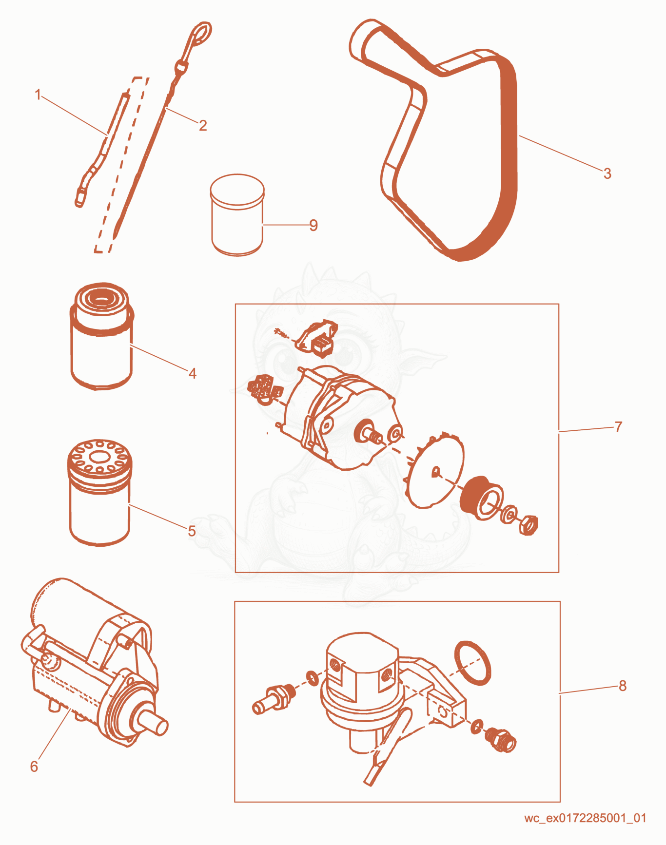 Exploded parts diagram of the Engine Maintenance of a Wacker Neuson G50, with numbered balloons